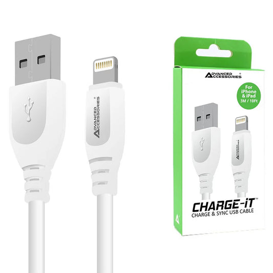 Advanced Accessories Charge-iT USB-A To 8-Pin Charge & Sync Cable - 3 Metre - MRM05734