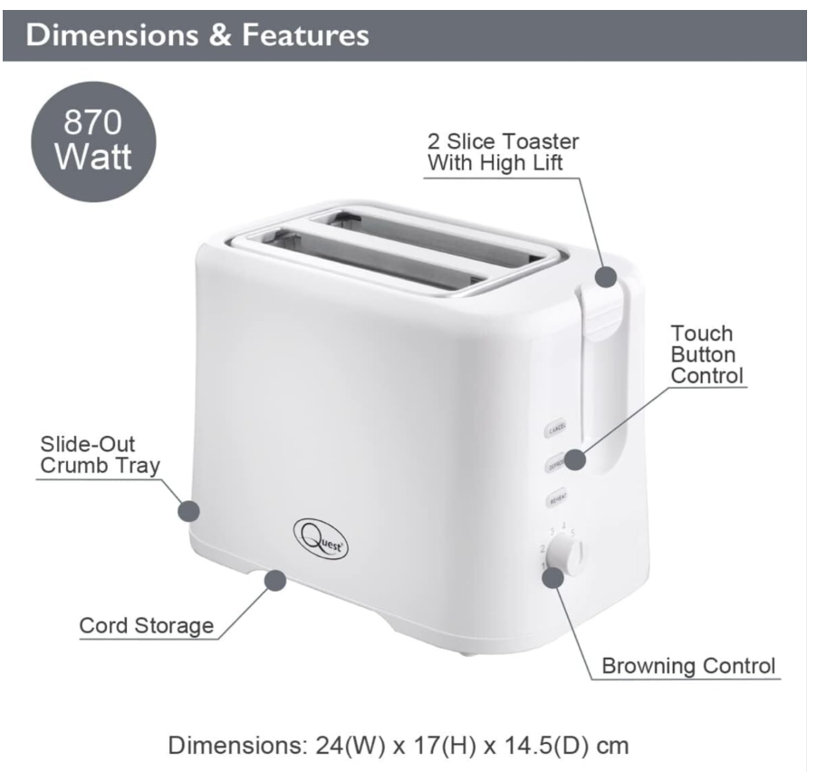 Quest 2-Slice Toaster - White 34279